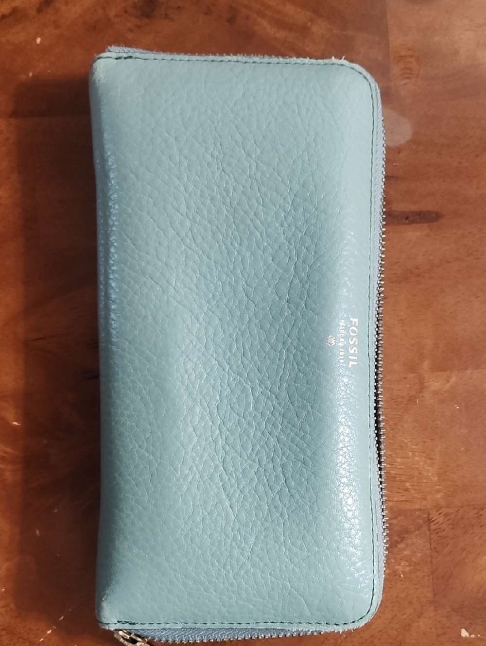 Fossil‎ Seafoam Blue Zip Wallet, Silver Hardware, Minimalist Organizer